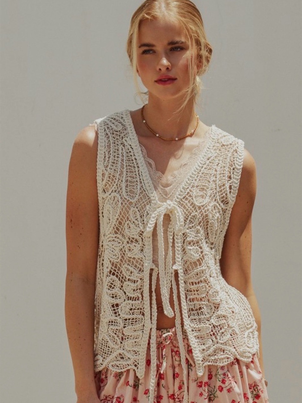 123.  LACE UP CROCHET VEST